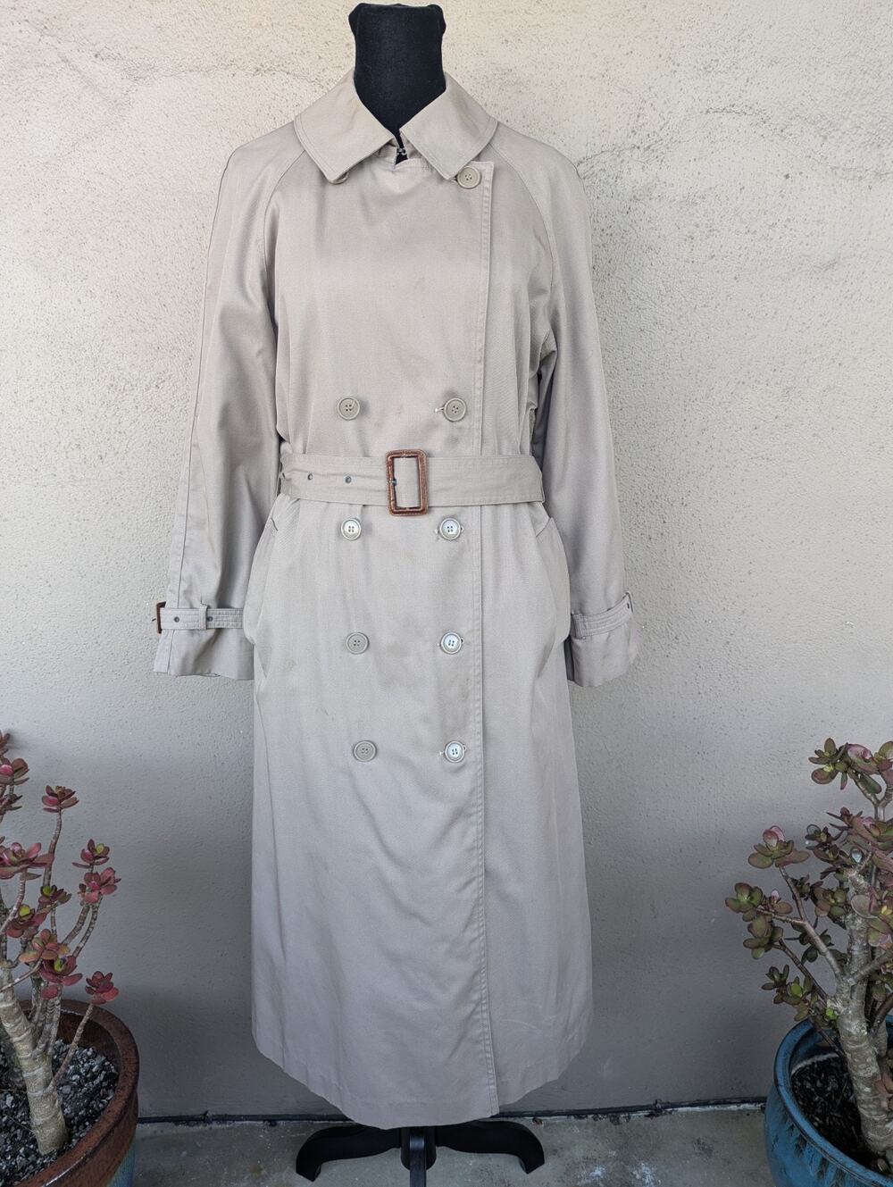 💜Bloomingdale's Plaza II Beige Trench Coat Wool Liner Size 6